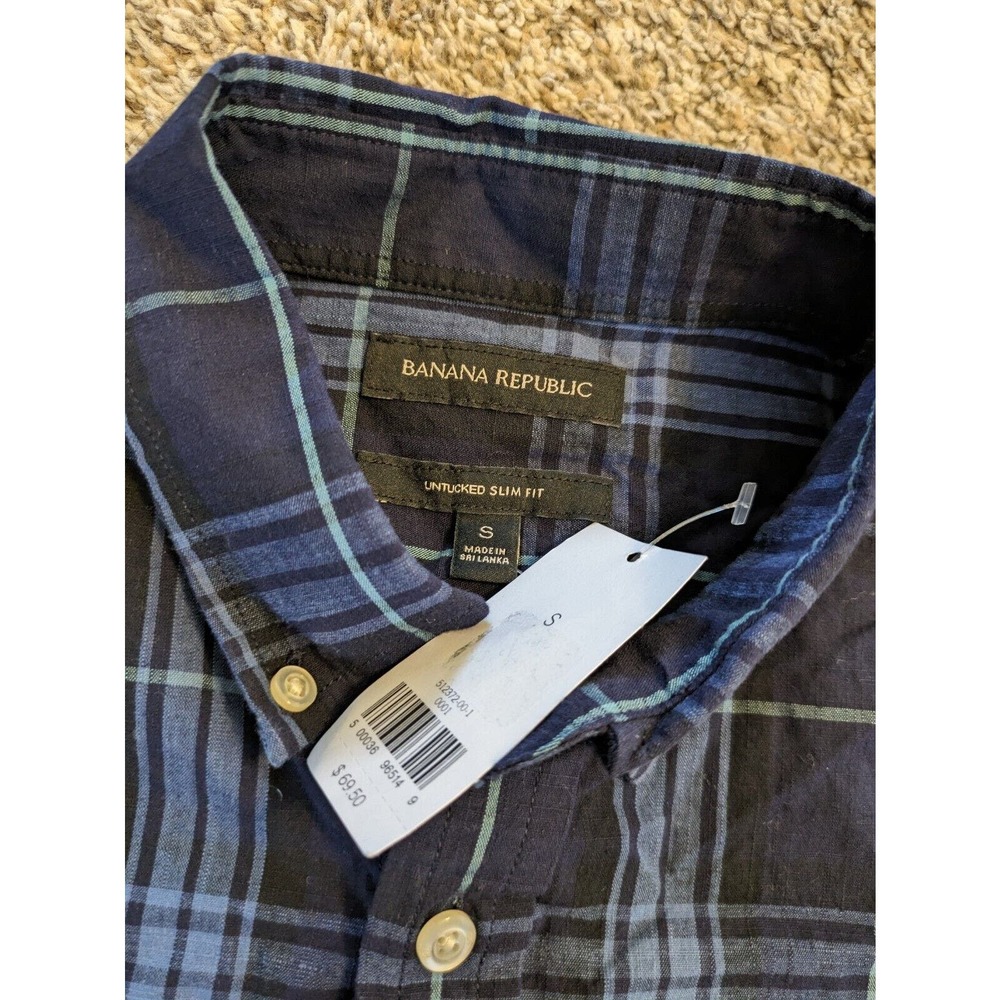 Banana Republic NEW Men's Button-up Shirt Blue Plaid Size S Long Sleeve Slim - Picture 5 of 6